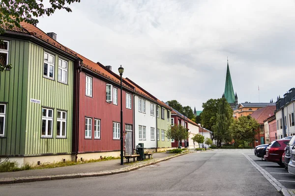 Puerta Schultz Sus Edificios Color Madera Centro Ciudad Trondheim Noruega — Foto de Stock