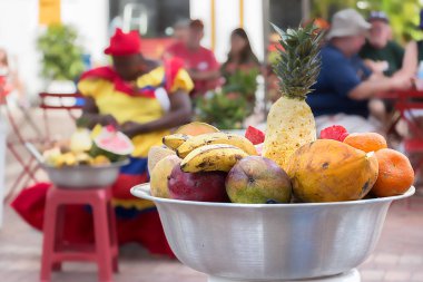 Tropical fresh fruits on a washbowl in Cartagena, Colombia. clipart