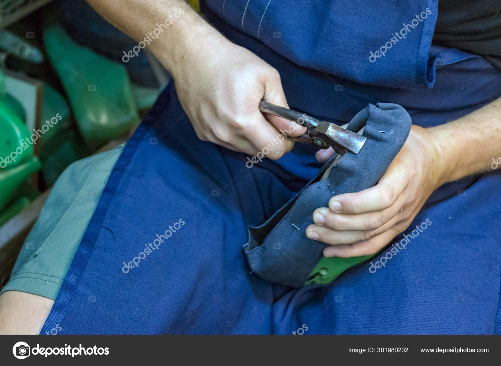 Male Shoemaker Working Sole Bending Nailing Nails Shoe Plier Stock