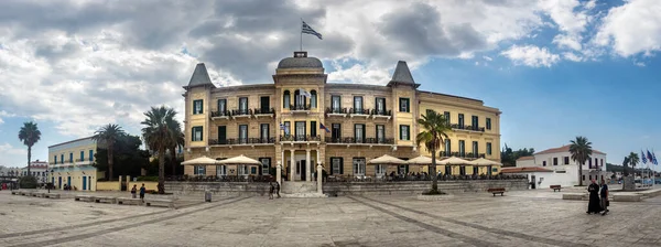Vista panorámica del Poseidonion Grand Hotel Spetses inaugurado en 1914, Spetses, Grecia. — Foto de Stock