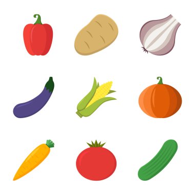 düz tarzda dokuz sebze seti