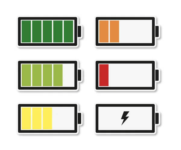 Batterie réglée avec différents niveaux de charge avec ombre — Image vectorielle