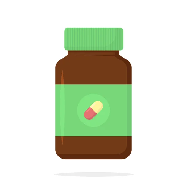 Green medicine bottle in flat style, vector — Stock Vector