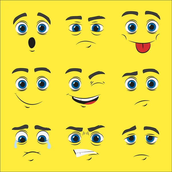 Conjunto de caras de dibujos animados con emociones, vector — Archivo Imágenes Vectoriales