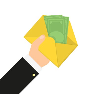 el düz para ile bir zarf tutar