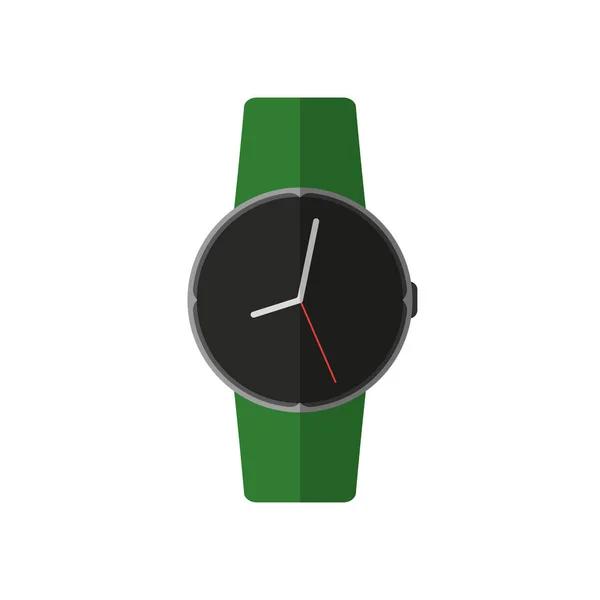 Náramkové hodinky se zeleným popruhem v plochém stylu — Stockový vektor