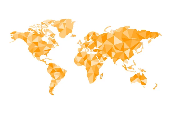 Origami mapa del mundo en polígonos naranja, vector — Archivo Imágenes Vectoriales
