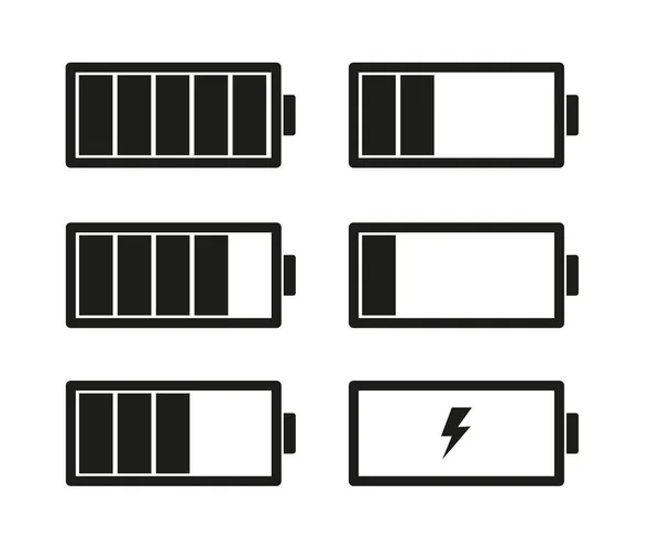Icônes noires et blanches niveaux de charge de la batterie — Image vectorielle