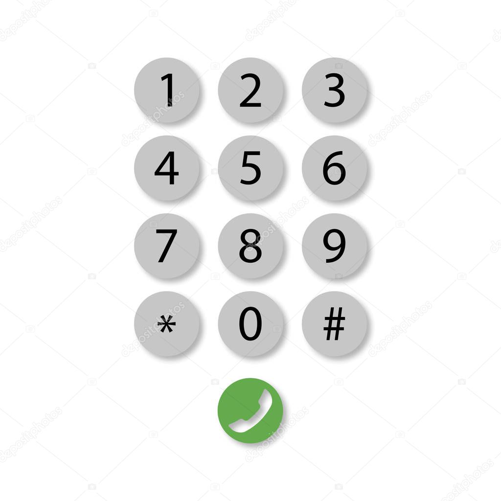 dial pad on phone with shadow, vector