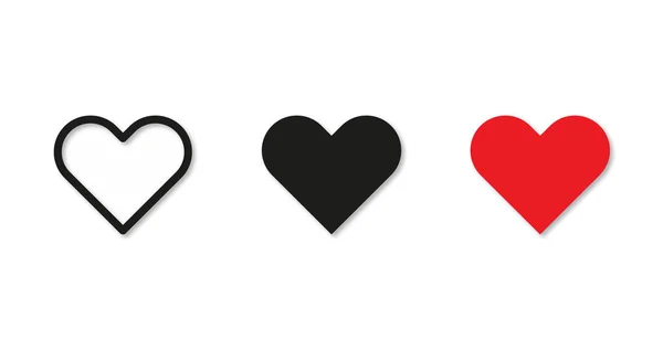 Hearts in different styles: contour, black, red — Stock Vector