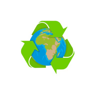 Eko, gezegen Earth ve geri dönüşüm sembolü, düz