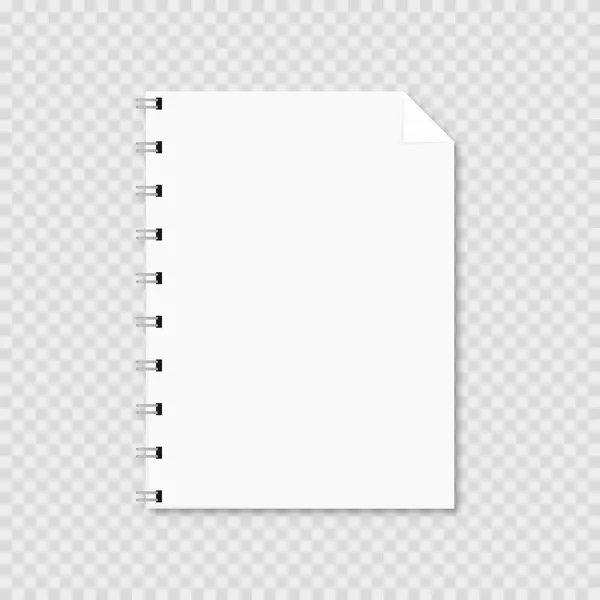 Kladblok papier blad met schaduw, vector illustratie — Stockvector