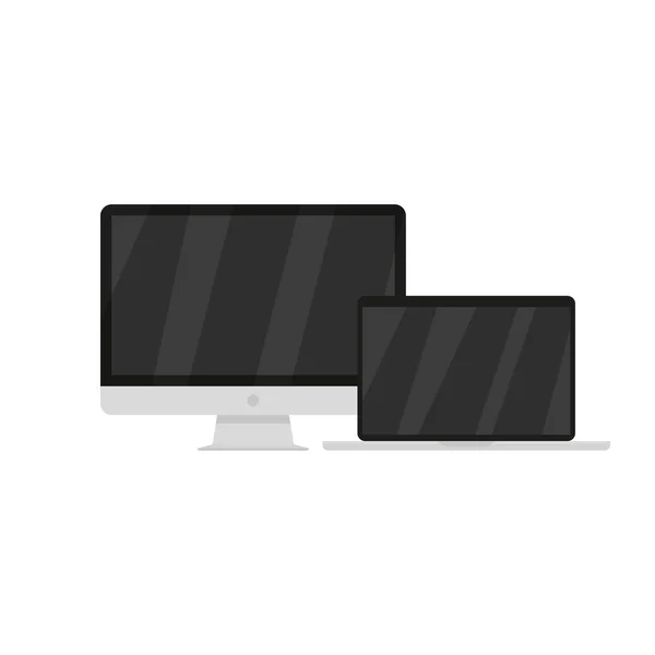 Moniteur de bureau et ordinateur portable dans un style plat — Image vectorielle