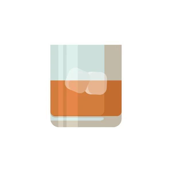 Whisky en verre avec glace à plat — Image vectorielle