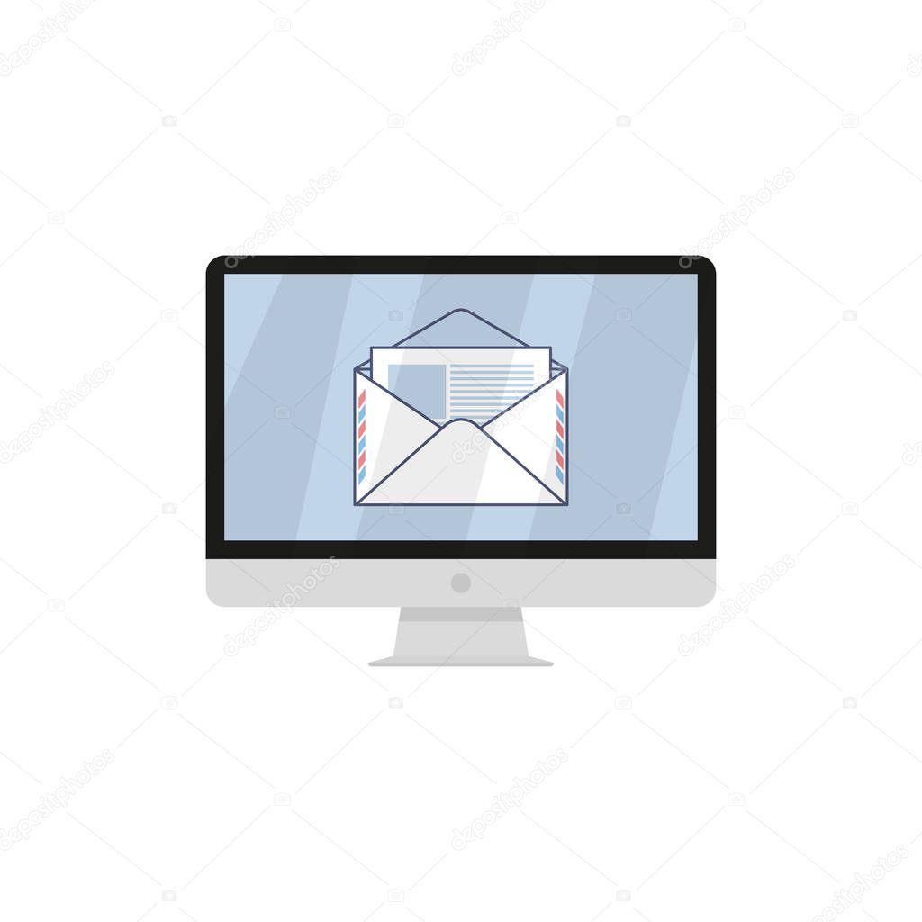 email on a stationary monitor, flat vector