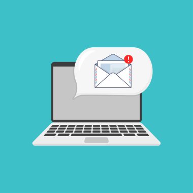 düz tarzda bir dizüstü bilgisayarda e-posta