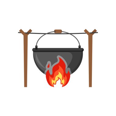 düz ormanda yanan kazan