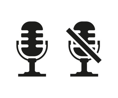 siyah mikrofon simgesi üzerinde ve kapalı, vektör