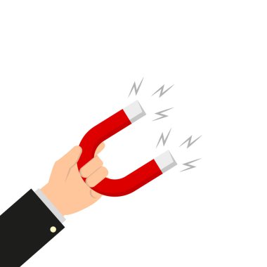 düz bir tarzda insan elinde mıknatıs,