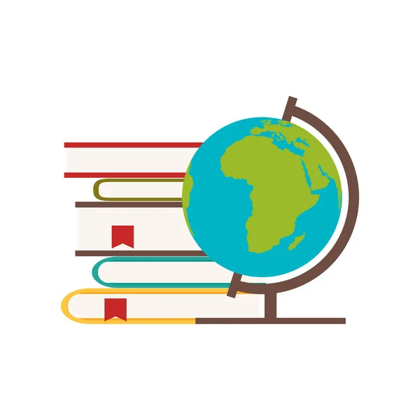 Livres scolaires et globe dans le style plat — Image vectorielle