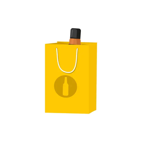 Sac en papier jaune avec bouteille dans un style plat — Image vectorielle