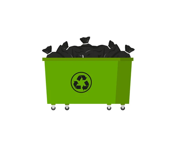 Zielony kosz na śmieci w stylu płaskim, wektor — Wektor stockowy