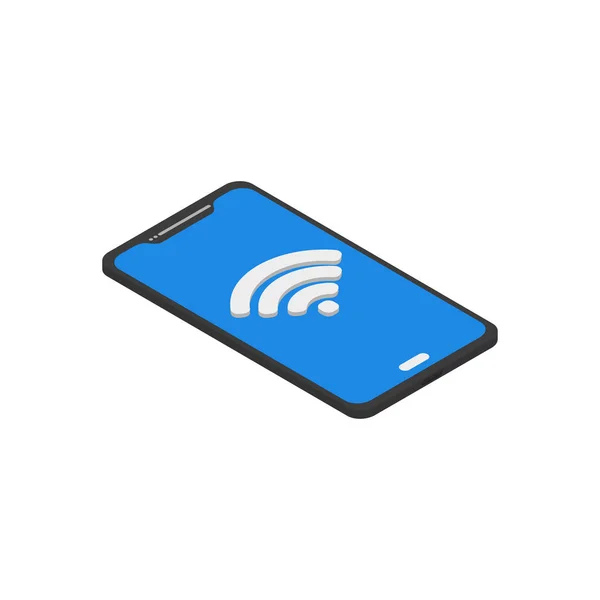 Telefono con tecnologia Wi fi isometria piatta — Vettoriale Stock