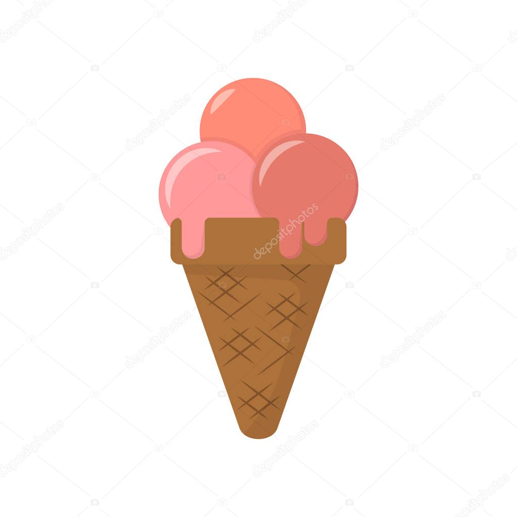 ice cream waffle cone in flat with shadow