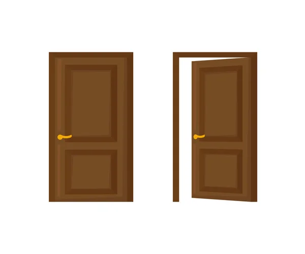 Open and closed door in flat style — Stock Vector