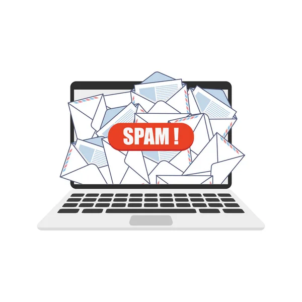 Laptop spam e-mail em estilo plano, vetor — Vetor de Stock