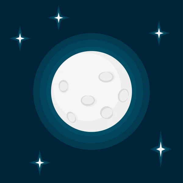 Night Sky Moon en Stars in flat — Stockvector