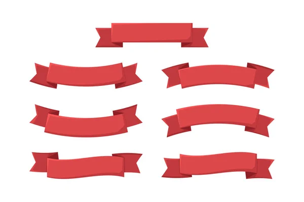 Zestaw czerwone wstążki w stylu płaskim, wektor — Wektor stockowy