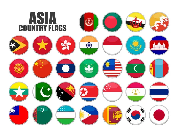 아시아 국가 깃발이 달린 웹 버튼, 납작 한 — 스톡 벡터