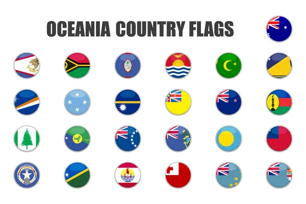 Web knoppen met oceanië land vlaggen, plat — Stockvector