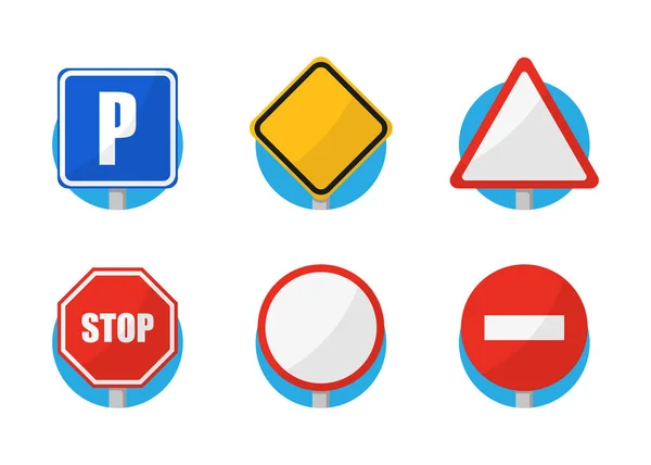 Panneaux de signalisation mis icônes de couleur à plat — Image vectorielle