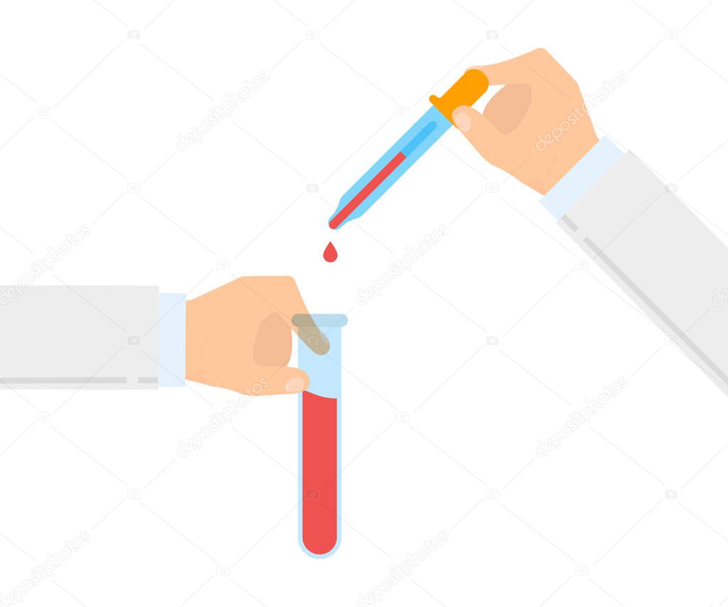 laboratory, test tube and pipette inhand, flat design