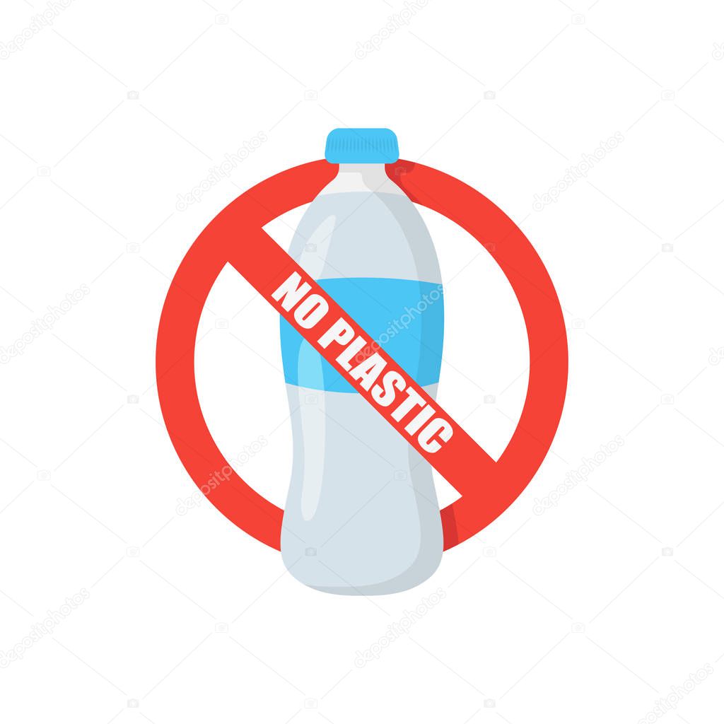 no plastic, bottle and prohibition sign, flat