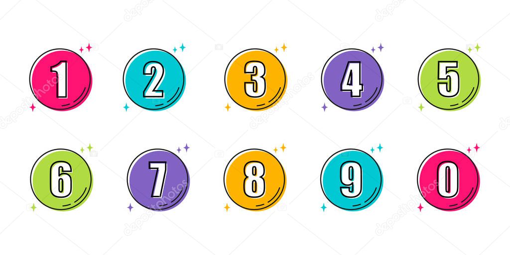 set of colored numbers icons in flat