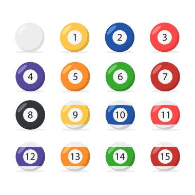 bilardo topları düz stil, vektör olarak ayarlandı