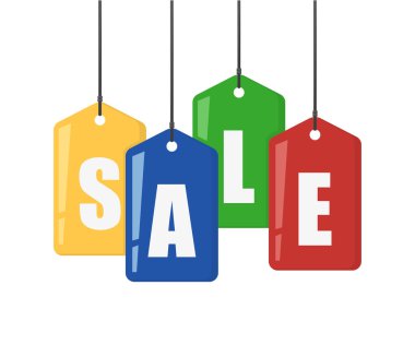 Harfli renkli etiketler Satışlık metin, vektör