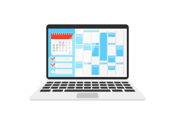 Calendrier sur l'ordinateur portable avec liste de vérification — Image vectorielle