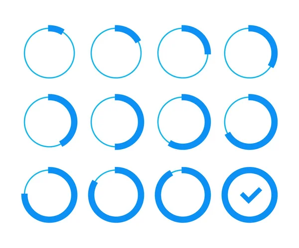 Conjunto de carregamento círculo azul em estilo plano — Vetor de Stock