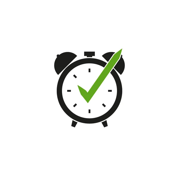 Reloj garrapata con icono de marca de verificación, vector — Vector de stock