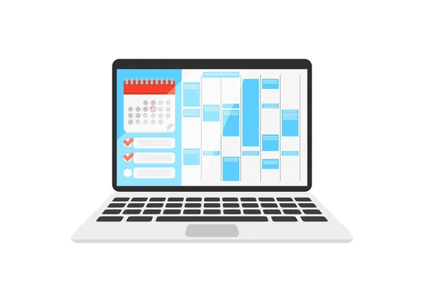 Calendar on the laptop with check list — Stock Vector