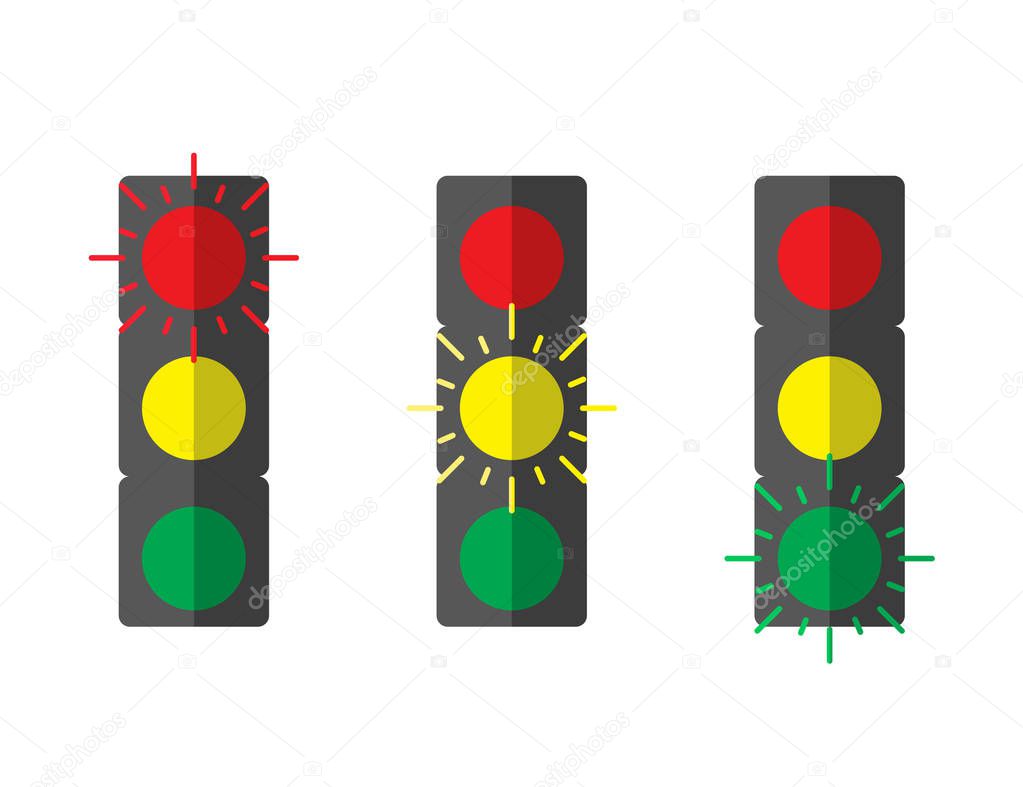 set traffic light color icon in flat style, vector