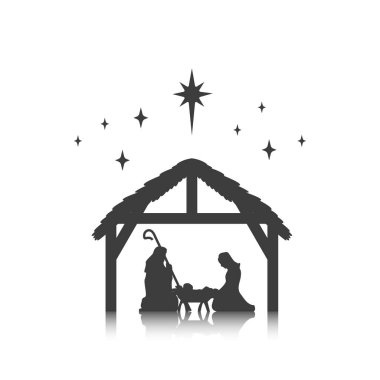 Noel, yemlikte bebek İsa Meryem ve Yusuf 'la, vektör.
