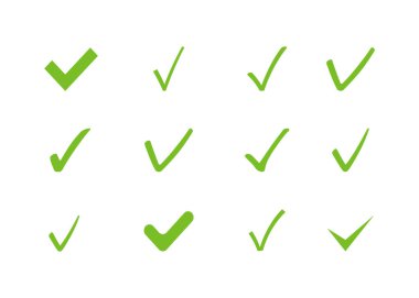 Beyaz arkaplanda işaretleme ayarlandı. Tamam düğme toplama vektörü düz