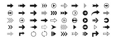 Ok, 50 izole simgeyi düz stile ayarladı. Dijital grafik. Soyut vektör illüstrasyonu