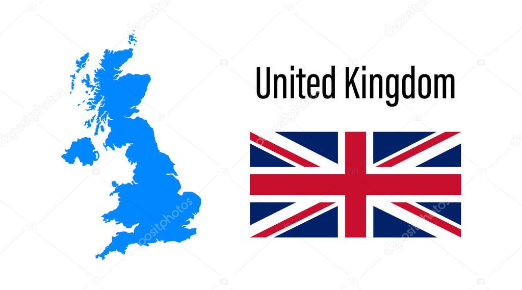 United Kingdom map icon and flag in flat style. Simple vector illustration