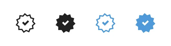 Check Mark Icons Set Profile Verification Blue Button Flat Vector — Stock Vector